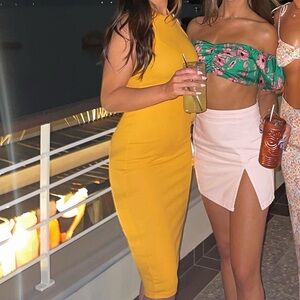 Yellow midi bodycon dress, Zara